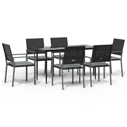 Matgrupp för trädgården med dynor 7 delar konstrotting & stål