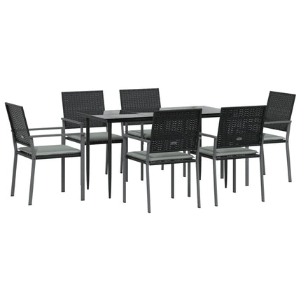 Matgrupp för trädgården med dynor 7 delar konstrotting & stål