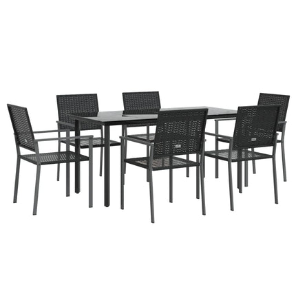 Matgrupp för trädgården med dynor 7 delar konstrotting & stål