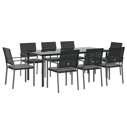 Matgrupp för trädgården med dynor 9 delar konstrotting & stål