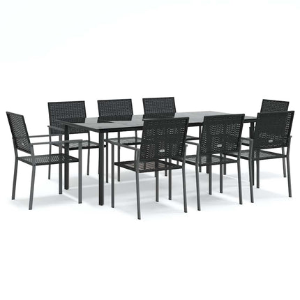 Matgrupp för trädgården 9 delar konstrotting & stål