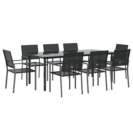 Matgrupp för trädgården 9 delar konstrotting & stål
