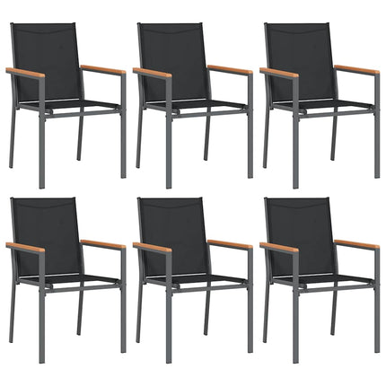 Matgrupp för trädgården 7 delar svart textilen och stål