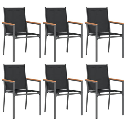 Matgrupp för trädgården 7 delar svart textilen och stål
