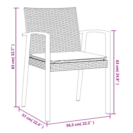 Trädgårdsstolar 6 st med dynor svart 56,5x57x83 cm konstrotting