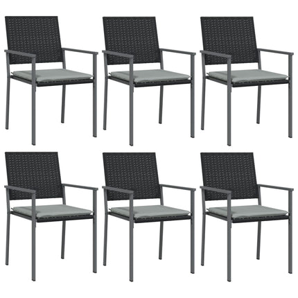 Trädgårdsstolar 6 st med dynor svart 54x62,5x89 cm konstrotting