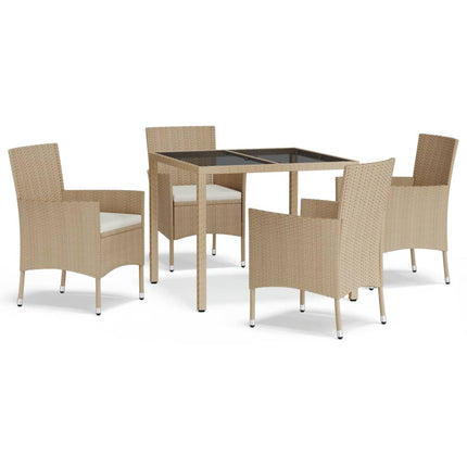 Matgrupp för trädgården med dynor 5 delar beige konstrotting