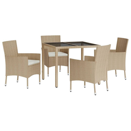 Matgrupp för trädgården med dynor 5 delar beige konstrotting