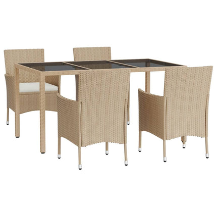 Matgrupp för trädgården med dynor 5 delar beige konstrotting