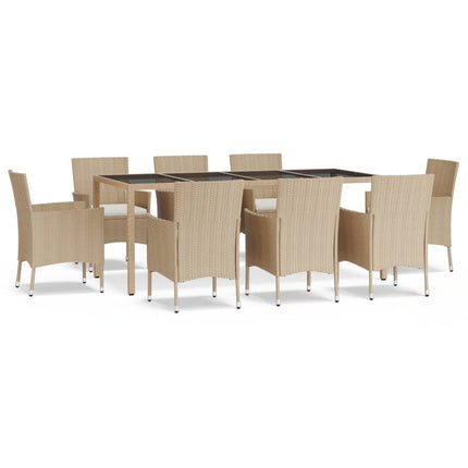 Matgrupp för trädgården med dynor 9 delar beige konstrotting