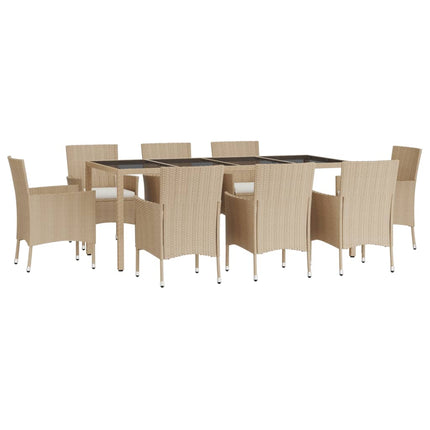 Matgrupp för trädgården med dynor 9 delar beige konstrotting