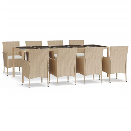 Matgrupp för trädgården med dynor 9 delar beige konstrotting