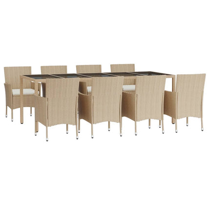 Matgrupp för trädgården med dynor 9 delar beige konstrotting