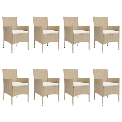 Matgrupp för trädgården med dynor 9 delar beige konstrotting