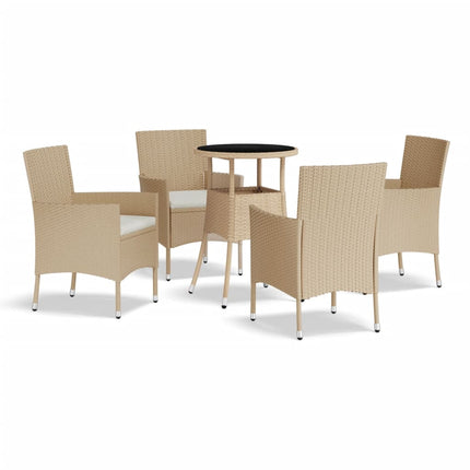 Caféset för trädgården 5 delar med dynor beige konstrotting