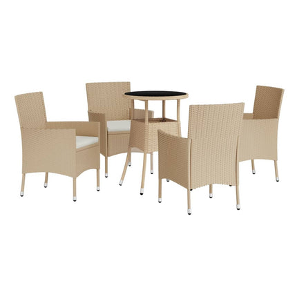 Caféset för trädgården 5 delar med dynor beige konstrotting