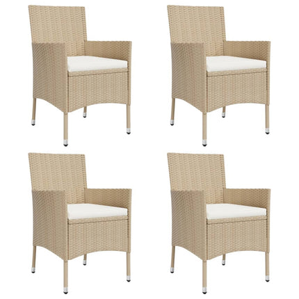 Caféset för trädgården 5 delar med dynor beige konstrotting