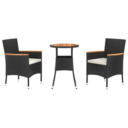 Caféset med dynor 3 delar konstrotting svart
