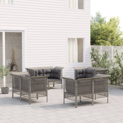 Loungegrupp för trädgården med dynor 8 delar grå konstrotting