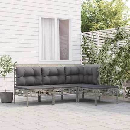 Loungegrupp med dynor 4 delar konstrotting grå