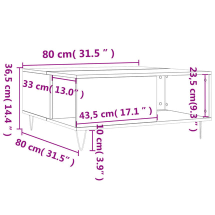 Soffbord betonggrå 80x80x36,5 cm konstruerat trä