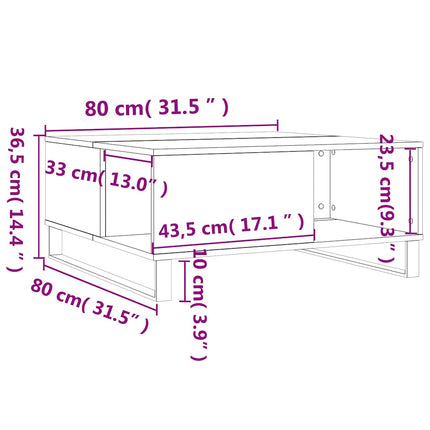 Soffbord rökfärgad ek 80x80x36,5 cm konstruerat trä