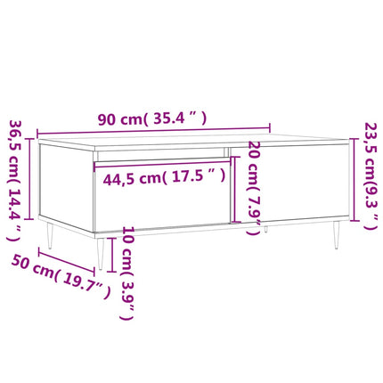 Soffbord vit 90x50x36,5 cm konstruerat trä