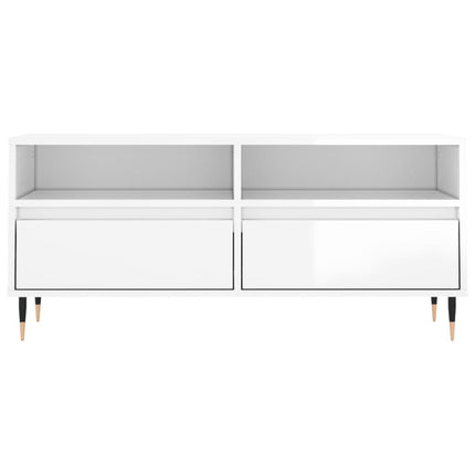 Tv-bänk vit högglans 100x34,5x44,5 cm konstruerat trä