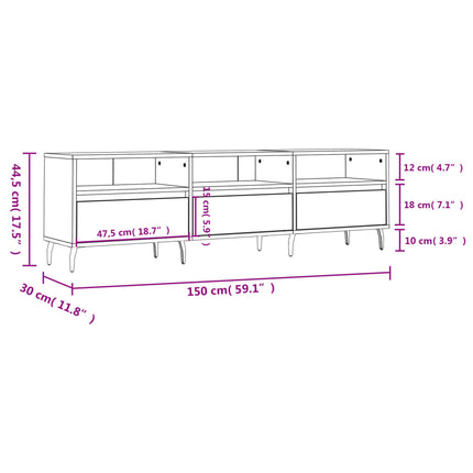 Tv-bänk rökfärgad ek 150x30x44,5 cm konstruerat trä