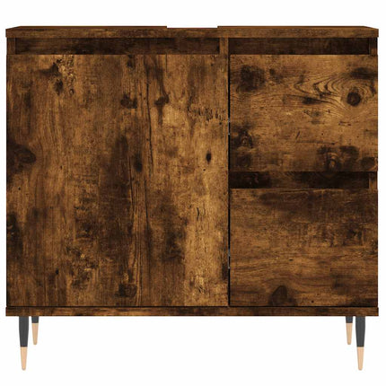 Badrumsskåp rökfärgad ek 65x33x60 cm konstruerat trä