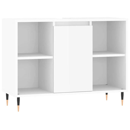 Badrumsskåp vit högglans 80x33x60 cm konstruerat trä