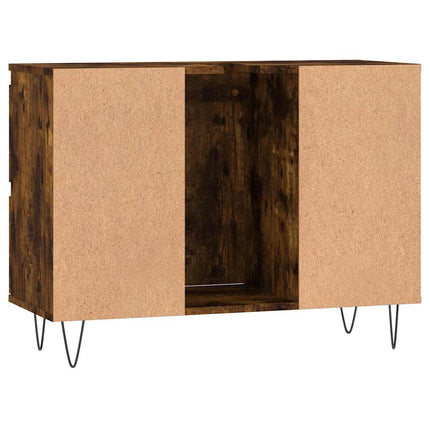 Badrumsskåp rökfärgad ek 80x33x60 cm konstruerat trä