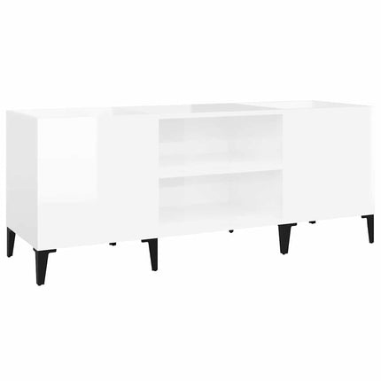Stereobänk vit högglans 121x38x48 cm konstruerat trä