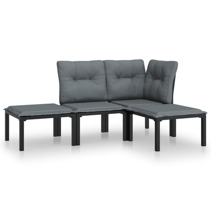 Loungegrupp 4 delar svart och grå konstrotting