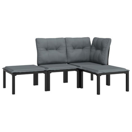 Loungegrupp 4 delar svart och grå konstrotting