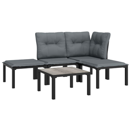 Loungegrupp 5 delar konstrotting svart och grå