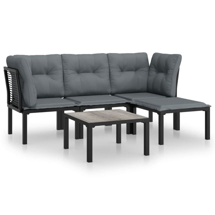 Loungegrupp 5 delar konstrotting svart och grå