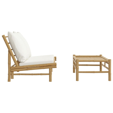 Loungegrupp för trädgården med gräddvita dynor 2 delar bambu