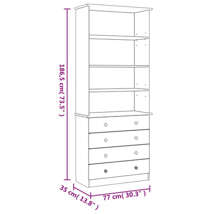 Bokhylla med lådor ALTA 77x35x186,5 cm vit massiv furu