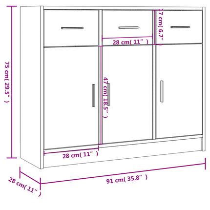 Skänk vit 91x28x75 cm konstruerat trä