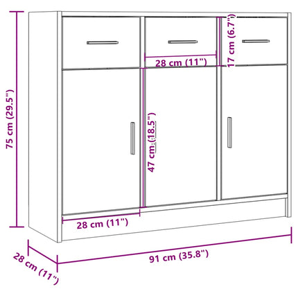 Skänk sonoma-ek 91x28x75 cm konstruerat trä