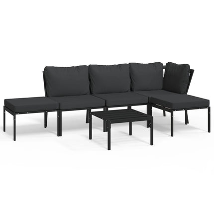 Loungegrupp 6 delar mörkgrå dynor stål