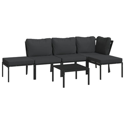 Loungegrupp 6 delar mörkgrå dynor stål