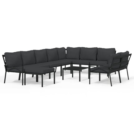 Loungegrupp 11 delar mörkgrå dynor stål