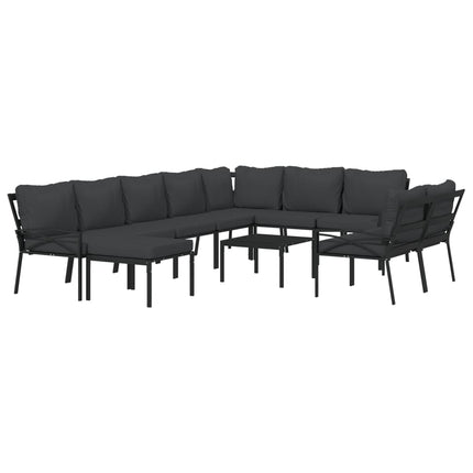 Loungegrupp 11 delar mörkgrå dynor stål