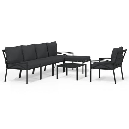 Loungegrupp 7 delar grå dynor stål