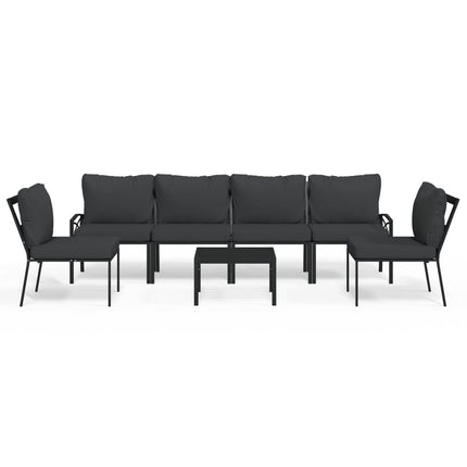Loungegrupp 7 delar grå dynor stål