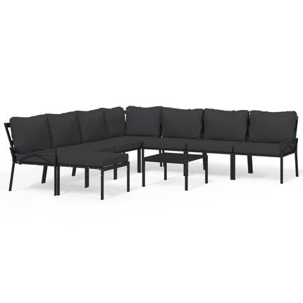 Loungegrupp för trädgården med grå dynor 9 delar stål