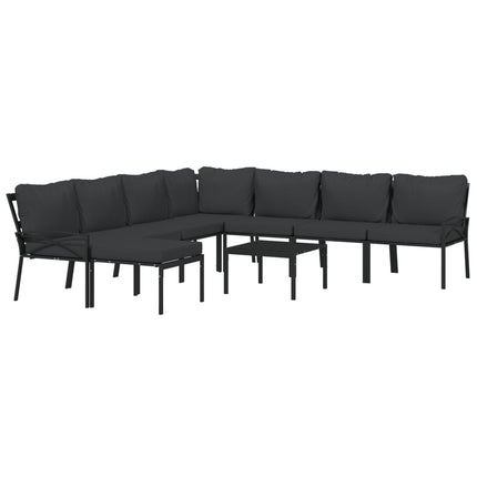 Loungegrupp för trädgården med grå dynor 9 delar stål