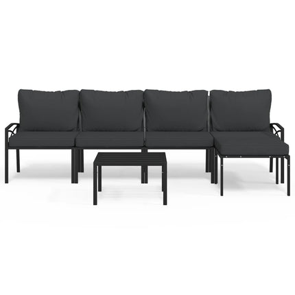 Loungegrupp 6 delar mörkgrå dynor stål